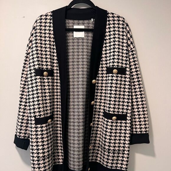 Sandro Long Houndstooth V-Neck Cardigan Sweater (authentic) Women’s Size 1-Paris - Picture 9 of 15